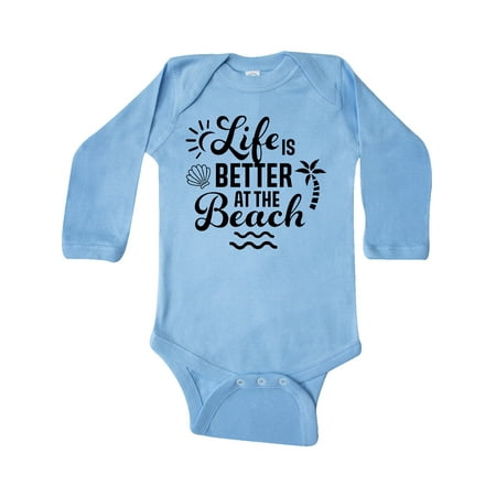 

Inktastic Life is Better at The Beach with Sunshine Seashell and Palm Trees Gift Baby Boy or Baby Girl Long Sleeve Bodysuit