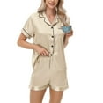 thumbnail image 5 of felwors Women's Satin Pajama Set 2-Piece Sleepwear Loungewear Button Down Short Sleeve Silky PJ Set Beige, S, 5 of 8