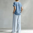 thumbnail image 5 of Cozy Loose-Fit Striped Linen Two-Piece Set, Casual Shirt & Classic Wide Leg Pants Outfit, Women Summer Travel Suit S, 5 of 5