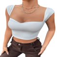 thumbnail image 1 of Women Crop Vest Sleeveless Square Neck Knitting Wrapped Summer Tops, 1 of 6