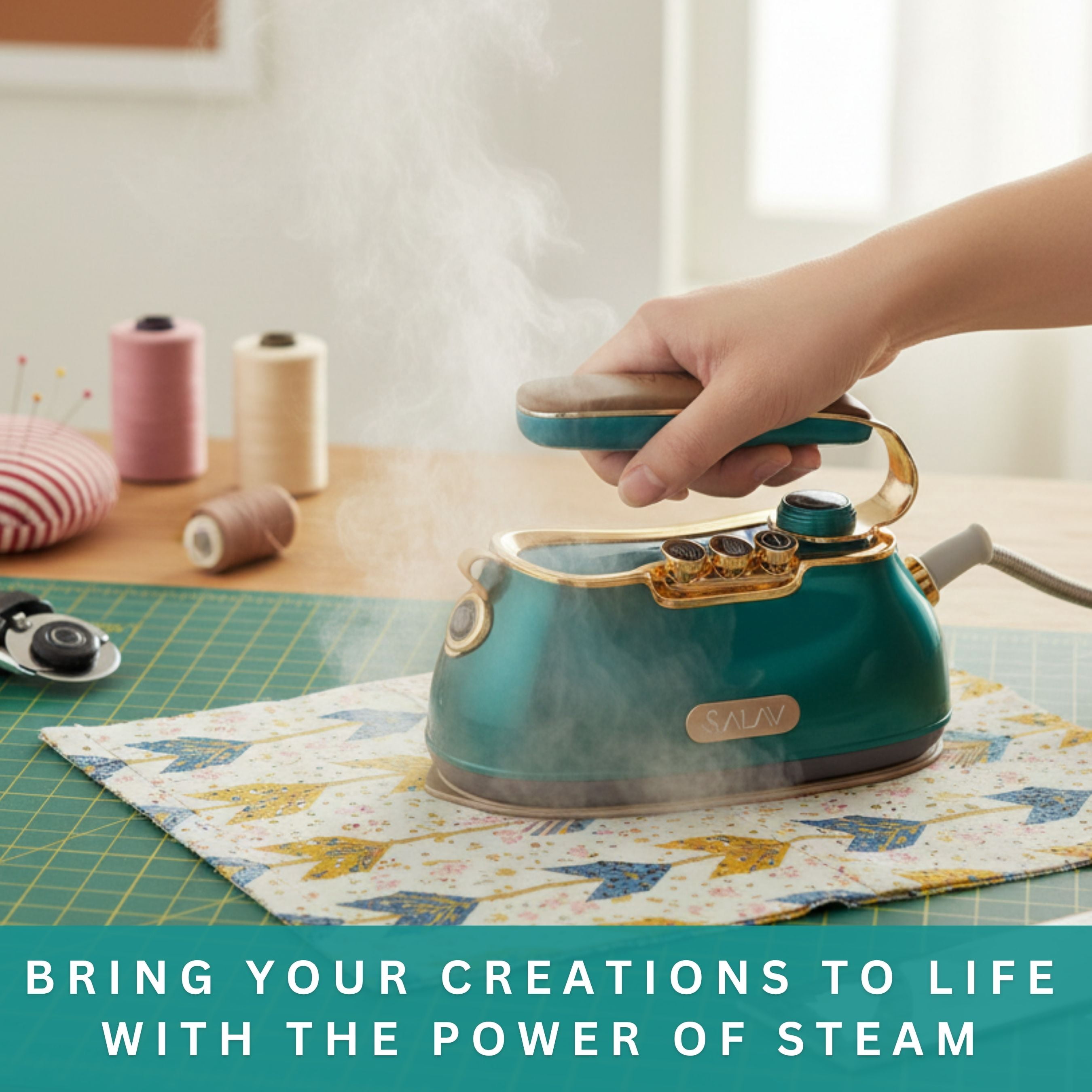 SALAV® Retro Edition Duopress Steamer and Iron with Ceramic Coated Plate, Emerald