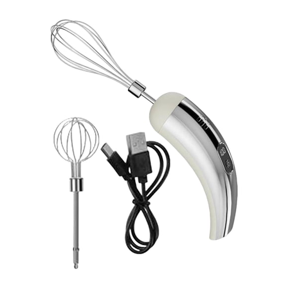 Batidora eléctrica de mano inalámbrica, fácil de limpiar, portátil, para batir y espumar huevos. Blanco plateado