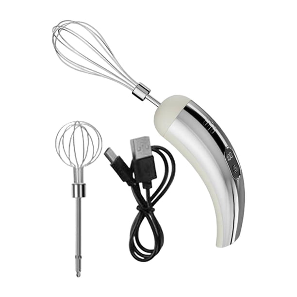 Batidora eléctrica de mano inalámbrica, fácil de limpiar, portátil, para batir y espumar huevos. Blanco plateado