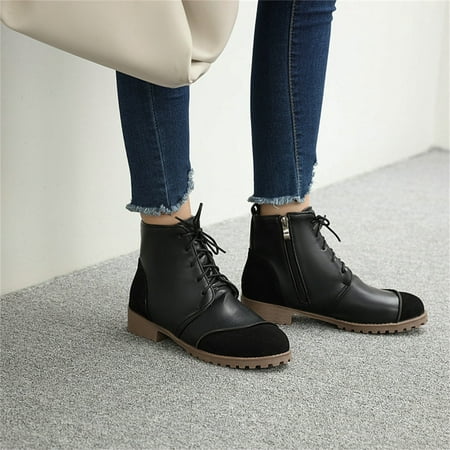 

Ankle Boots Women s Shoes Retro Round Toe Lowheel Laceup Side Zipper British Style Short Boots