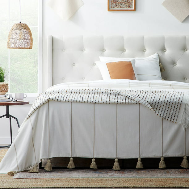Rest Haven On Tufted Upholstered, Cream Linen Headboard Bed