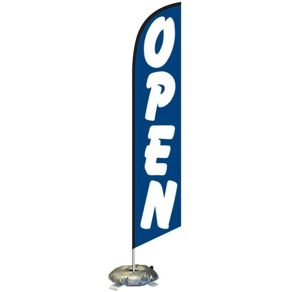 FFN Open Feather Flag Kit with Cross-Base and Weight-Donut, Outdoor Advertising Banner Swooper Flag, Blue and White