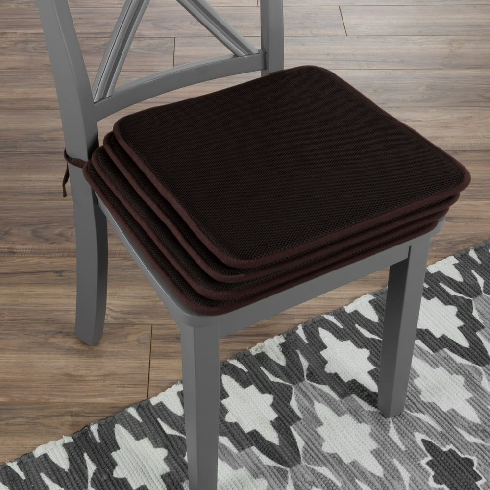Chair Cushions-Set of 4 Square Foam 16”x 16” Chair Pads with Ties for