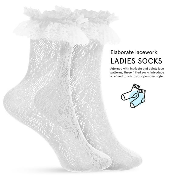 SOPOTUTU 2 Pairs Thin Lace Socks with Ruffled Edges Above Ankle for Women’s Flats Sandals Comfortable Breathable