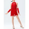 thumbnail image 3 of Alvivi Kids Girls Latin Ballroom Dancing Outfits Sleeveless Tassels Fringed Leotard Dresses with Gloves Red 7-8, 3 of 7