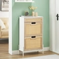 thumbnail image 1 of GloryStar Slim 24" Rattan Shoe Storage Cabinet, Hidden Shoe Organizer with Flip-Down Compartments, Drawer & Adjustable Shelves for Entryway or Hallway, 1 of 8