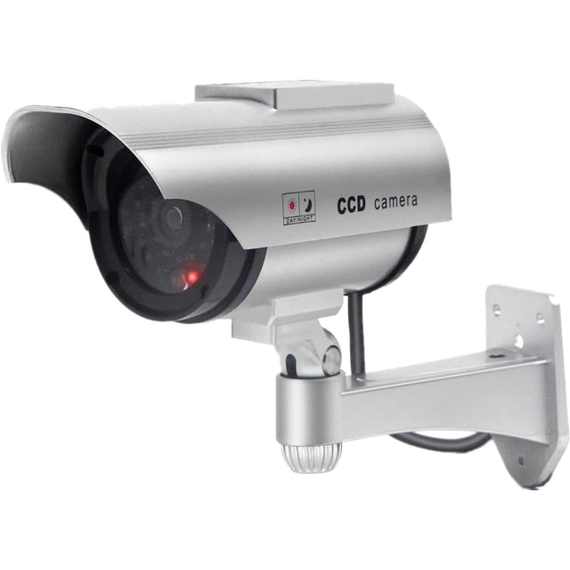 (plateado) Cámara domo de seguridad CCTV simulada falsa para vigilancia interior y exterior con una luz LED.