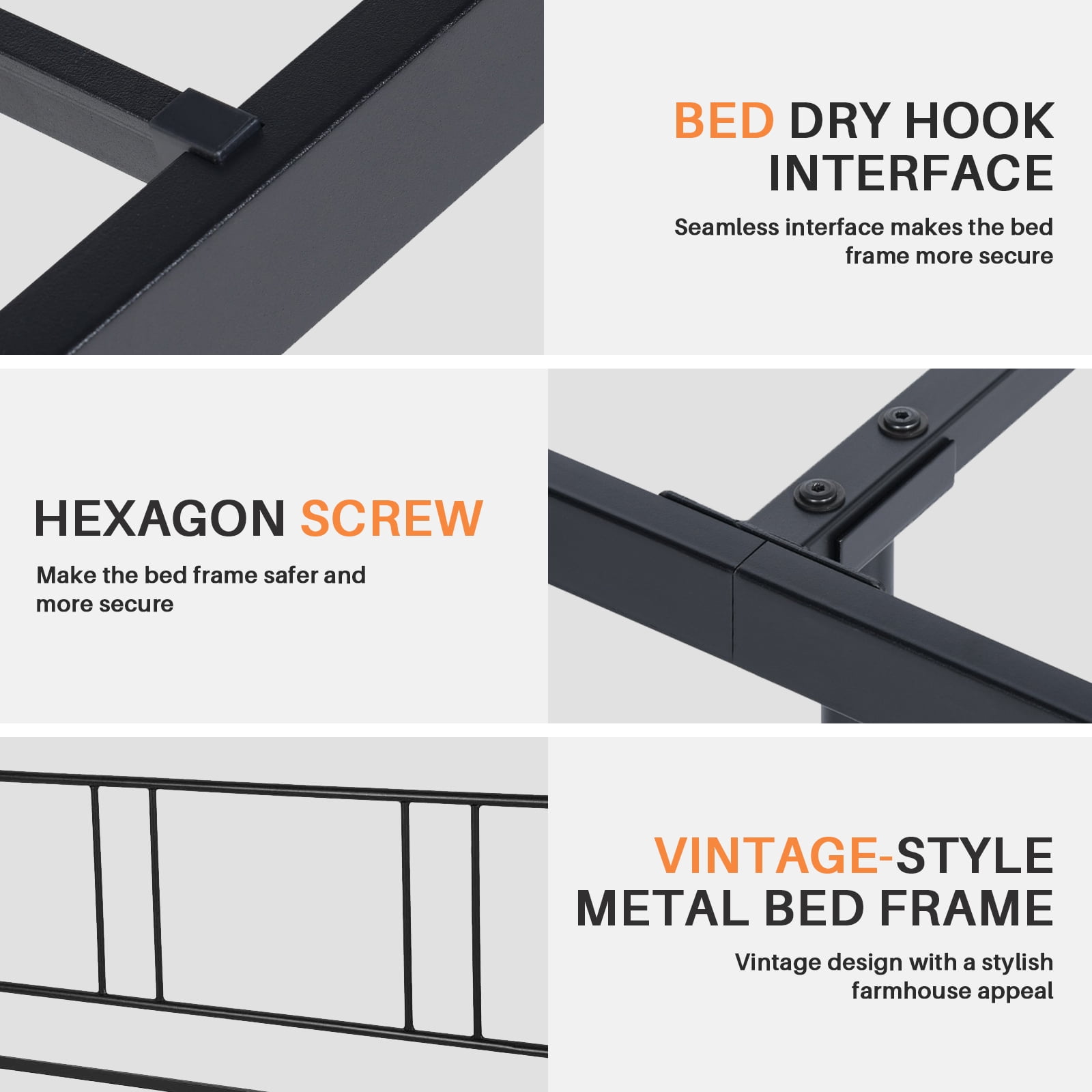 Simenmax Full Size Metal Platform Bed Frame, Heavy Duty Mattress Foundation with Steel Slats Support, No Box Spring Needed, Black
