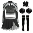 thumbnail image 3 of YiZYiF Women's Cheerleading Uniform Set Long Sleeve Dance Crop Top with Rhinestones Skating Skirt Grey B M, 3 of 5