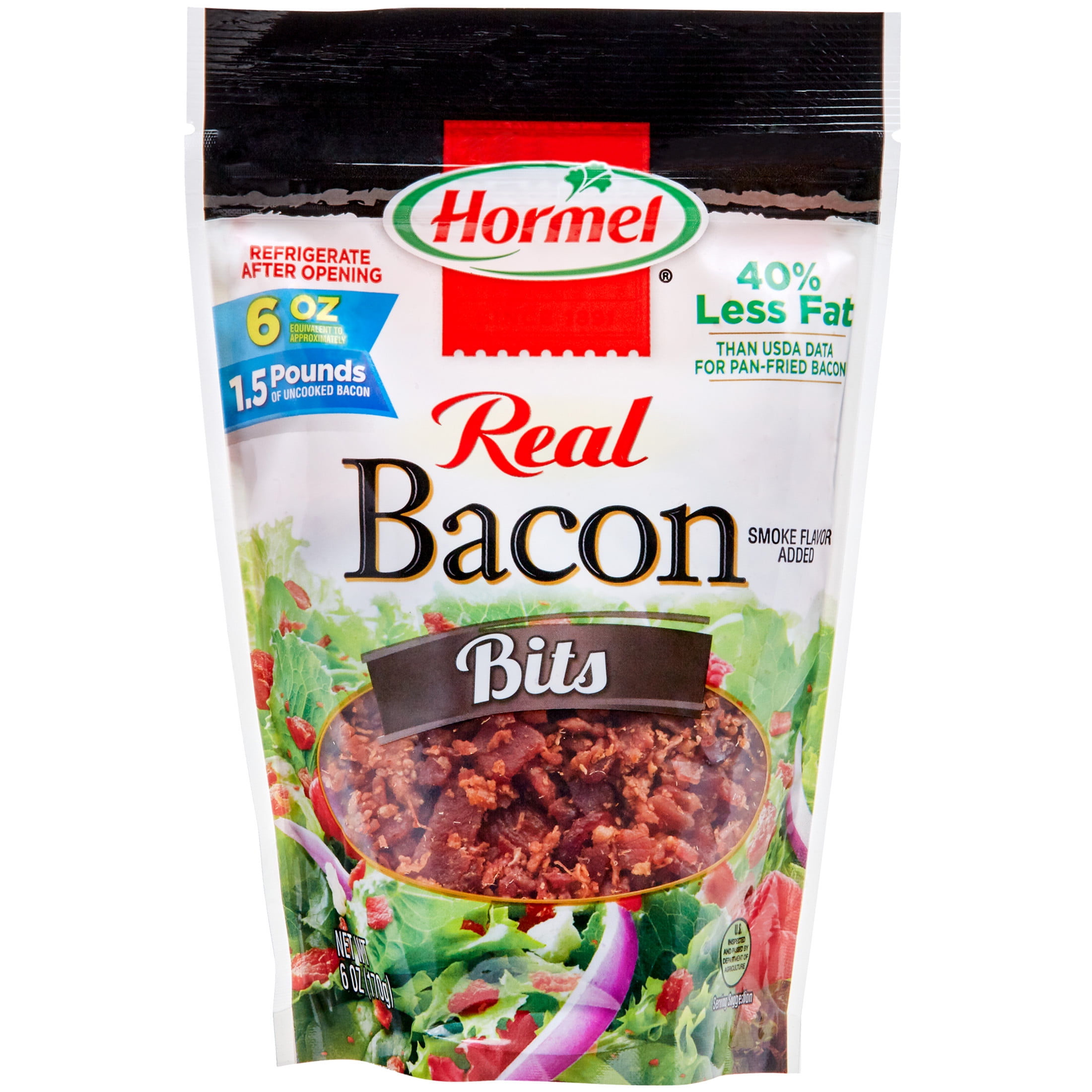 (6 pack) HORMEL Real Bacon Bits Topping, Salad Topping, 25 Calories per Serving, Shelf-Stable, 6 oz Plastic Pouch