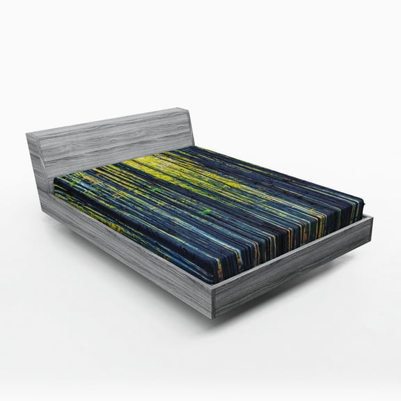 Ambesonne Forest Fitted Sheet, Autumn Woodland Nature, Full Size, Grey Green