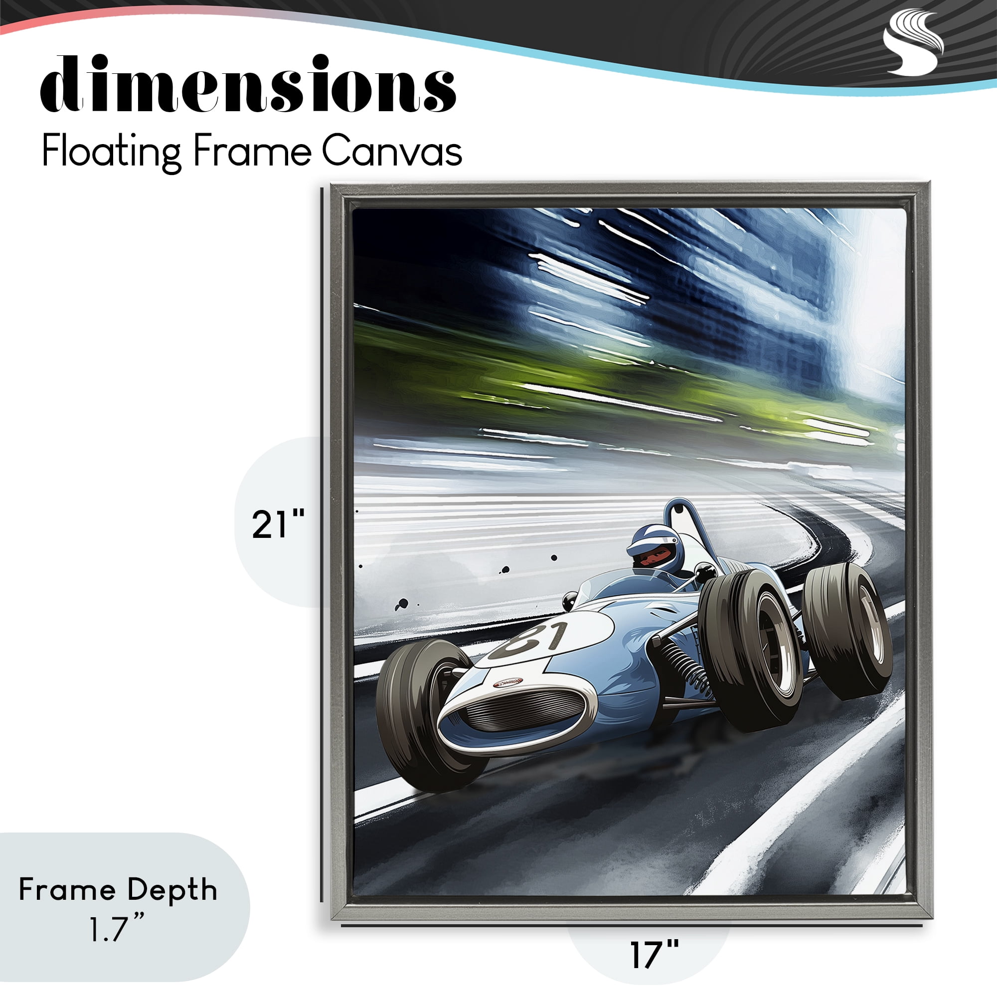 Stupell Industries Speeding Racecar Driver Gray Framed Floater Canvas Wall Art, design by Christine Simpson Art