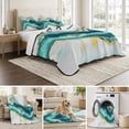 thumbnail image 6 of Full Quilt Set 78''x90'', Abstract Marble Lightweight Bedspread Coverlet Set with 2 Pillow Shams, Turquoise Abstract Golden Foil Texture Breathable All Season Quilt Bedding for Bedroom/Guest Room, 6 of 9