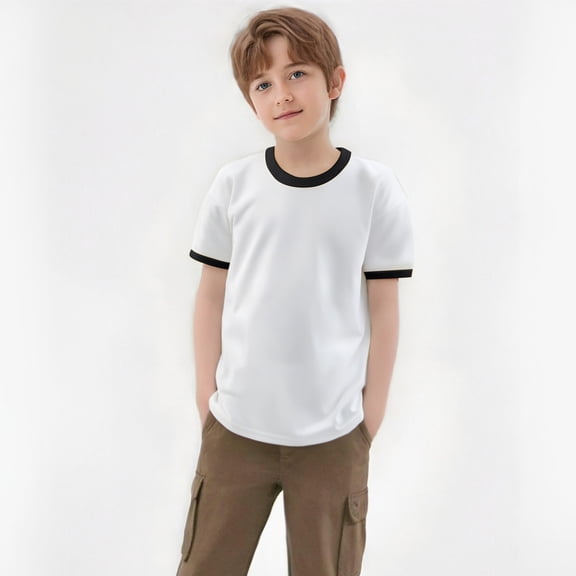 SOFTCCLO Boys Tshirts Short Sleeve Crewneck Graphic Tees Color Block Summer Loose Casual Comfy Kids T Shirts Size 5-6Y