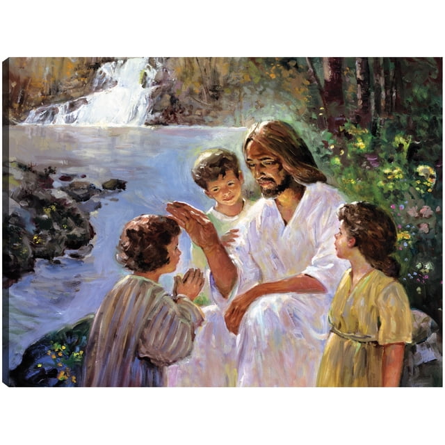 Cuadro Decorativo - Cristo y los niños Jr Impresión en canvas, estrechado.