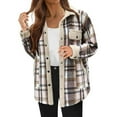 thumbnail image 2 of Baberdicy Women's Plaid Lapel Jacket, Casual Contrast Color Fleece Lined Fall Winter Coat , Plaid Fleece Shacket, Corduroy-Collar Jacket, Fall Flannel Coat Yellow S, 2 of 5