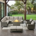 thumbnail image 2 of POCASSY 8PCS Outdoor Furniture Set with Fire Pit Table - All Weather Gray Wicker Outdoor Sectional Sofa with 41" Propane Firepit Table Outdoor Conversation Set for Deck, Porch, Garden - Beige, 2 of 16