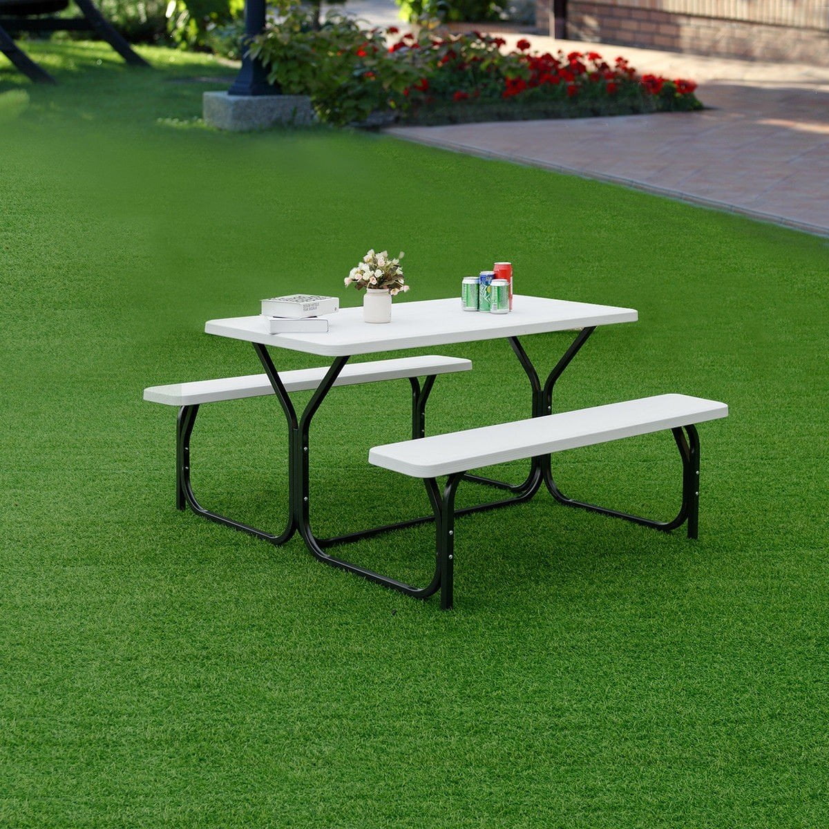 Outdoor Picnic Garden Party Table And Bench Set White Walmart Canada
