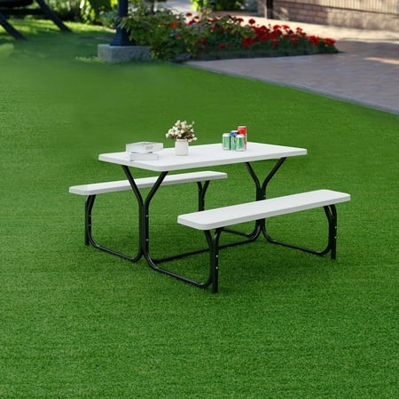 Outdoor Picnic Garden Party Table And Bench Set White Walmart Canada
