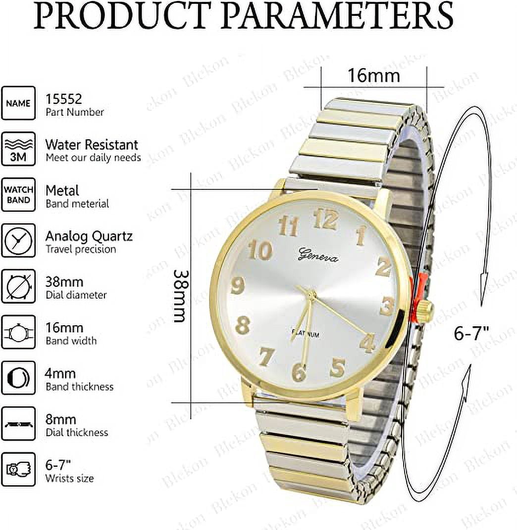 Blekon Collections Women's Analog 38mm Case Metal Glossy Stretch Band Watch