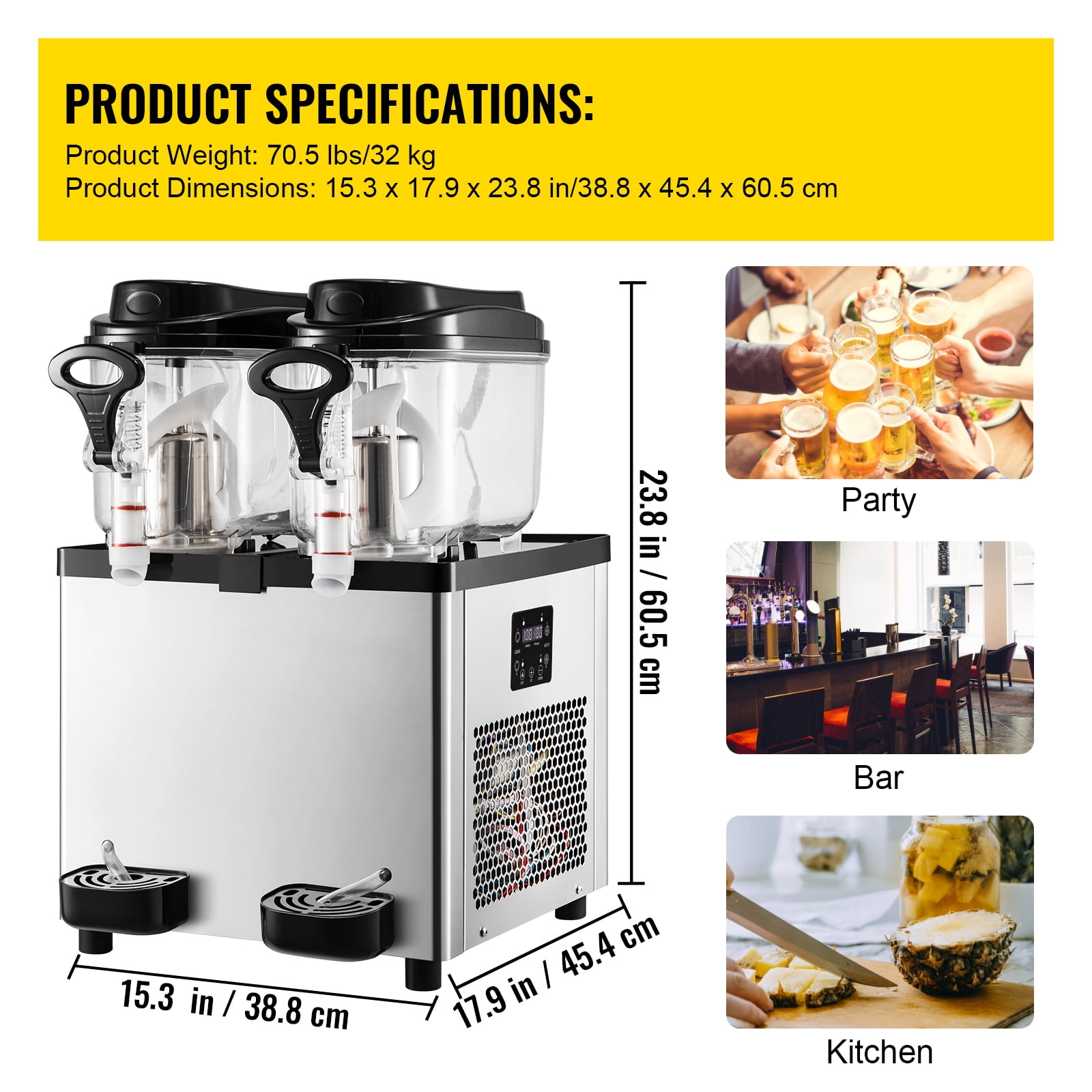 VEVOR Commercial Slushy Machine, 6 L x 2 Tanks 50 Cups, 400W 110V, Stainless Steel Margarita Smoothie Frozen Drink Maker, Slushie Machine Perfect for Cafes Restaurants Bars and Home Use
