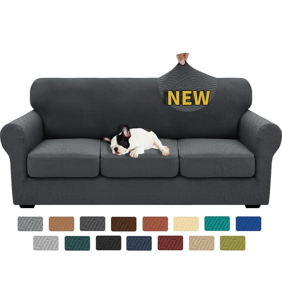 JIATER 4-Piece Sofa Cover Stretch Couch Cover Washable Sofa Slipcover Furniture Protector with 3 Cushion Covers,Sofa Dark Gray