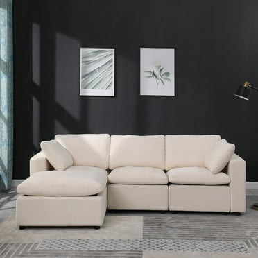 Modular Sectional Sofa, Convertible U Shaped Sofa Couch, Modular Sectionals with Ottomans, 6 Seat Sofa Couch with Reversible Chaise for Living Room, Beige