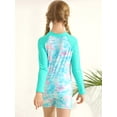 thumbnail image 4 of Kids Girls One Piece Zipper Swimsuit Long Sleeve Swimwear Bathing Suit Rash Guard 4-12 Years, 4 of 8