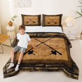 thumbnail image 2 of Feelyou Rustic Cross Fishing Wooden Queen Comforter Set for Men, Vintage Wood Outdoor Lake Nautical Fishing Bedding Comforter Set, Brown, Black Reversible, 3pcs, 2 of 6