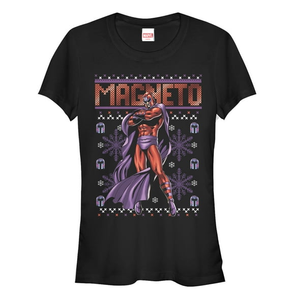 Junior's Marvel Ugly Christmas X-Men Magneto Graphic Tee Black Medium