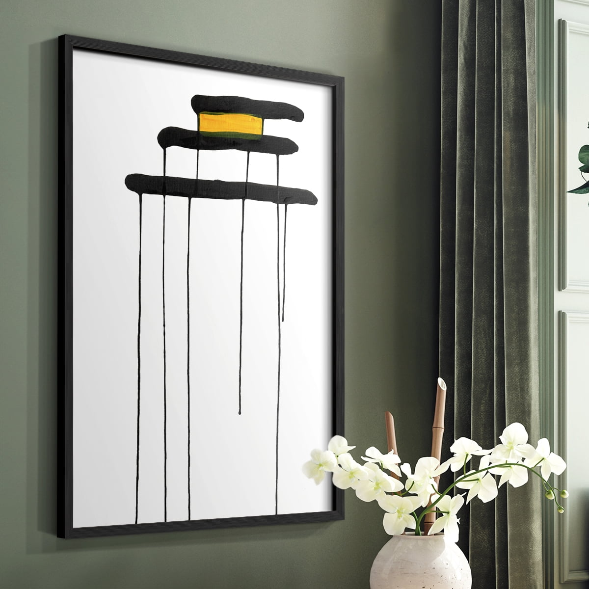 Golden Waterfall II in Black Solid Wood 22 x 28 Framed Print