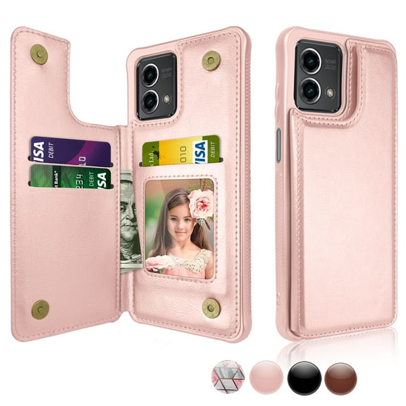 Njjex For Moto G 5G 2023 Case, Motorola G 5G 2023 Wallet Case, Moto G 5G 2023 PU Leather Case,Luxury Slim Folio Flip Kickstand Shockproof Cards Holder Wallet Case Cover -Rose Gold