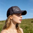 thumbnail image 7 of Ltpwer Leather Baseball Cap for Men Women,Solid Color Adjustable Dad Hat,Smooth Faux Leather Fabric,Multi-Color,Ideal for Street Fashion,Casual Wear,Travel & All-Season Use Black One size, 7 of 7