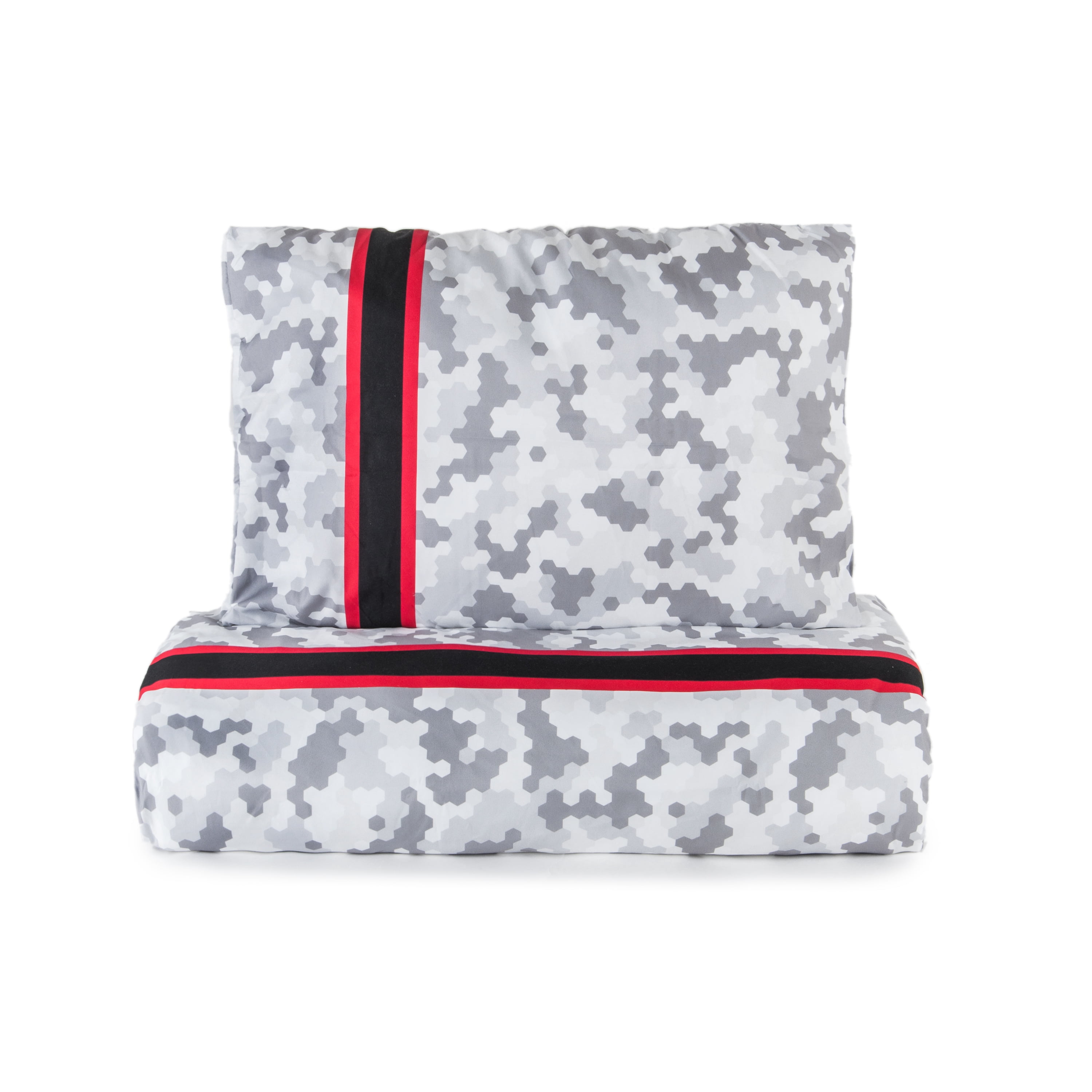 Tadpoles Cool Camo Duvet Cover & Pillowcase, Grey with Red Stripe, Toddler
