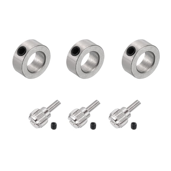 Uxcell 6pcs Set Screw Collars 7.05mm Bore Shaft Collars, 12mm OD, 5mm Height with 6pcs M3 Hand Screws, Landing Gear Stopper Wheel Collar, Silver