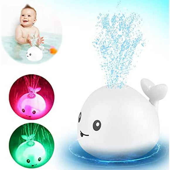 Qianli Baby Bath Toys, Baby Bath Toys, Induction Whale with LED Lights, Baby, Kids, Toddler, Whale Watering Toys - White