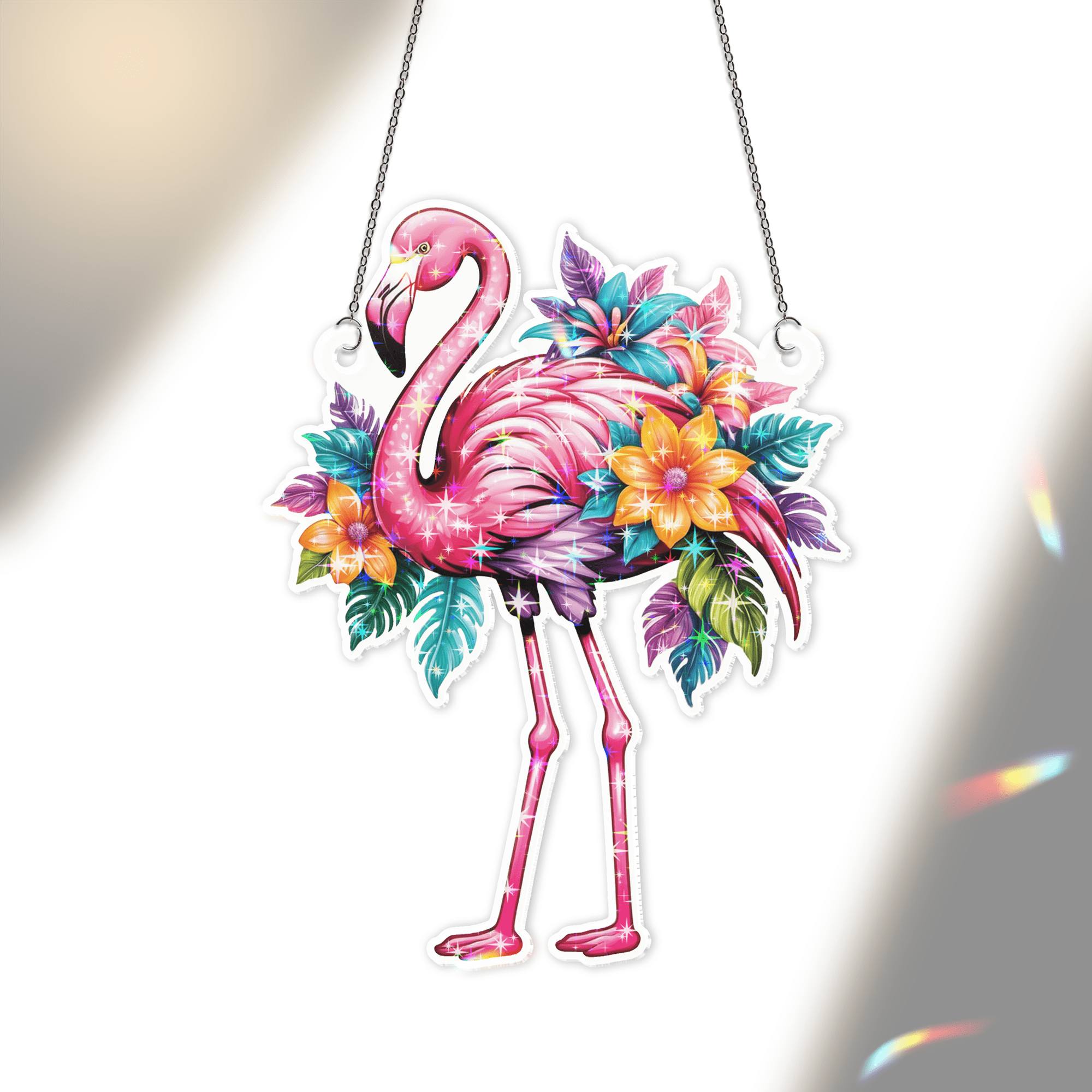 89Bloom Flamingo Stained Glass Hologram Ornament, Stained Glass Suncatcher Ornaments Home Decor, Holographic Ornaments