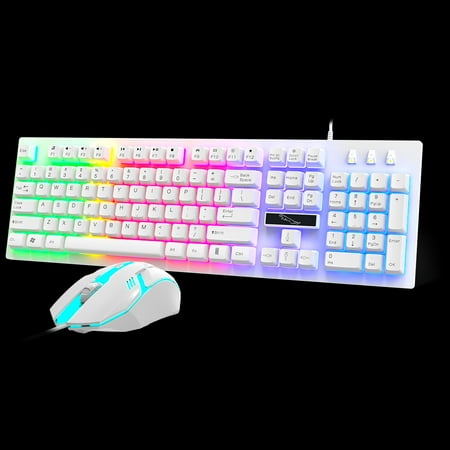 Gaming Keyboard and Mouse Combo, RGB Rainbow LED Backlit Keyboard, PC Gaming Keyboard Mechanical, 6 Changing Colors Mouse, USB Wired Keyboard Gaming for Windows Computer PC Gamer Laptop Office Work
