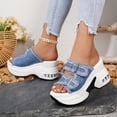 thumbnail image 4 of Rokment Womens Denim Buckles Chunky High Heels Slip on Sandals 2026 Summer Fashion Casual Canvas Platform Wedge Heeled Walking Slides Shoes Blue Size 6.5, 4 of 5