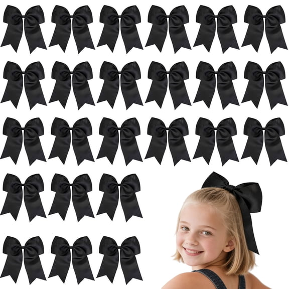 JoyBowie 24pcs 8inch Black Satin Hair Bows Sleek Hair Bows for Girls Suitable for Parties Daily Hairstyling