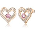 thumbnail image 1 of Pendientes de tuerca de plata de ley 925 con piedra natal, joyería para mujer, chapado en oro blanco/rosa, San Valentín, Navidad, aniversario, cumpleaños, joyería, regalos para él, 1 of 5