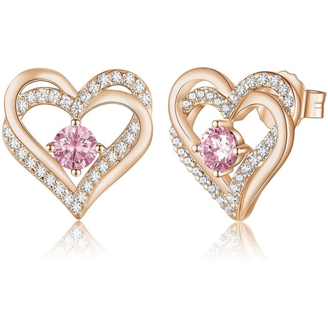 Pendientes de tuerca de plata de ley 925 con piedra natal, joyería para mujer, chapado en oro blanco/rosa, San Valentín, Navidad, aniversario, cumpleaños, joyería, regalos para él