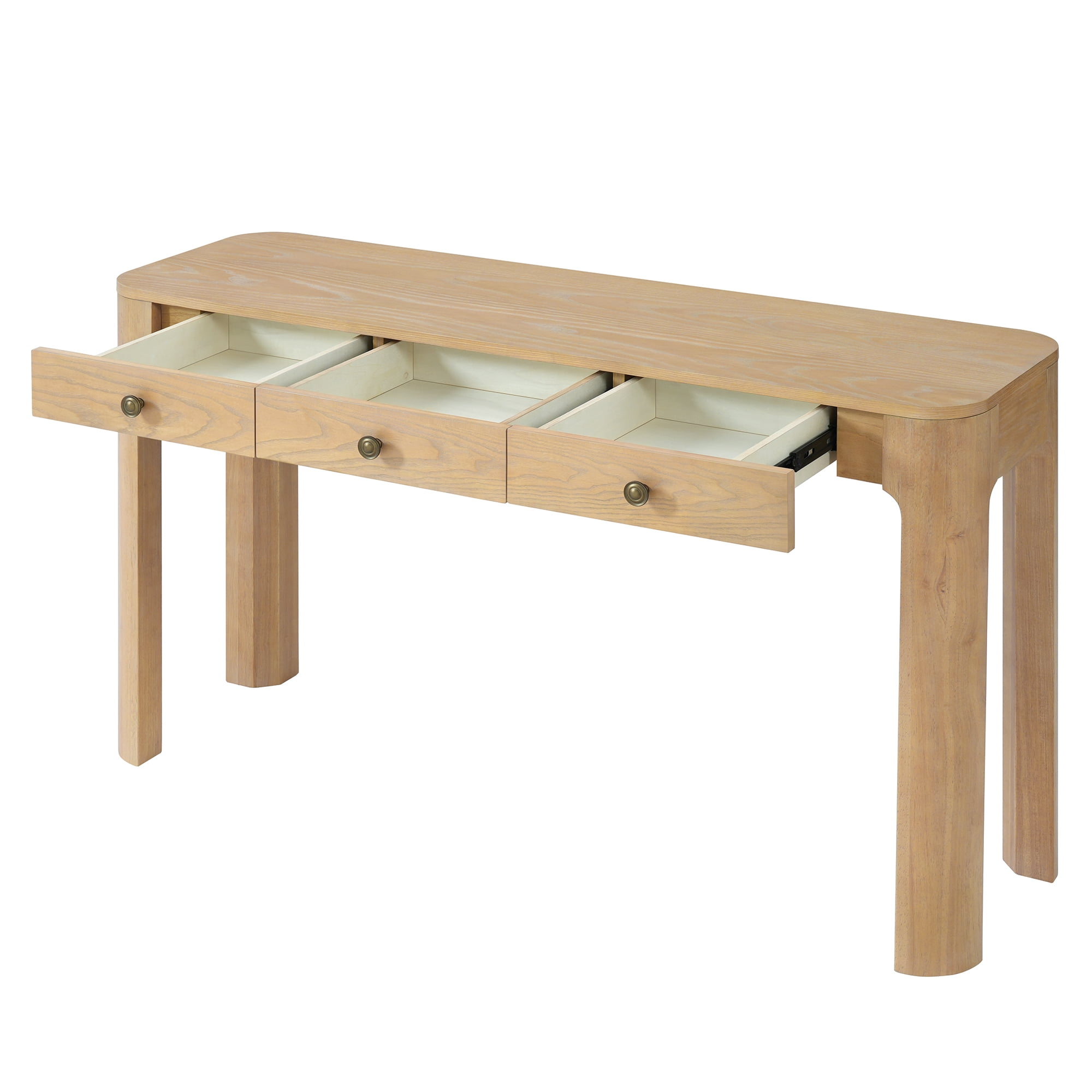 Aukfa 52" Console Table with Curved Corners, 3 Drawers & Thick Legs, Entryway Table for Living Room & Hallway, Light Oak
