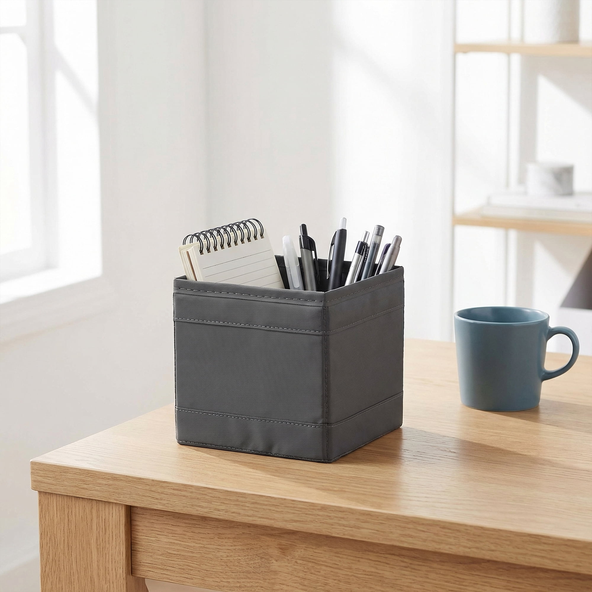 Unique Bargains 1pc Fabric Storage Bin for Shelves Closet Grey 5.5*5.5*5.1in