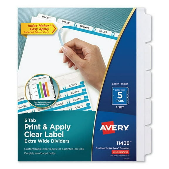 Print And Apply Index Maker Clear Label Dividers, 5 White Tabs, Letter | Bundle of 2 Sets