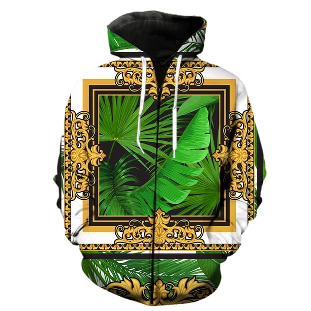 Sudadera con capucha y cremallera de lujo con cadena dorada para hombre, estilo hip hop, informal, gran oferta 2024, con estampado 3D, divertida, de primavera, de manga larga, estilo Harajuku unisex d